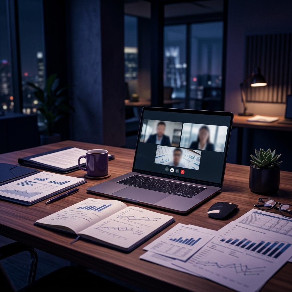 Professional consulting session with video call and financial documents